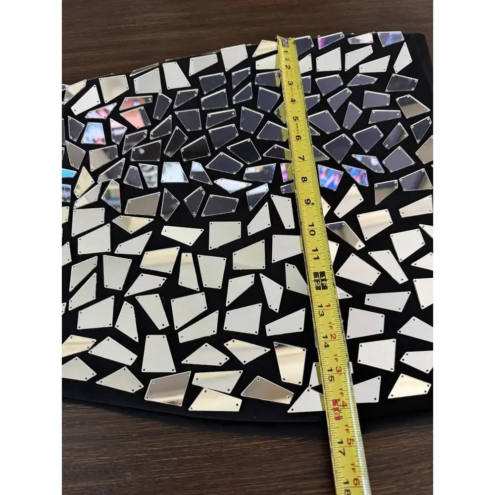 Glam Mirror Mosaic Sequin Dress Womens S/M Black Disco Party Club Festival - Picture 6 of 8